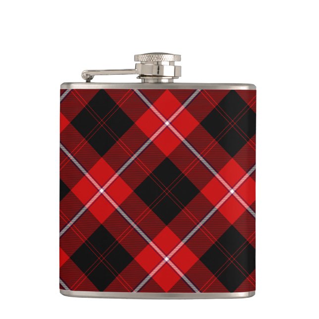 Cunningham Tartan Red Black Plaid Hip Flask (Front)