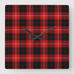 Cunningham Tartan Red Black Plaid Square Wall Clock