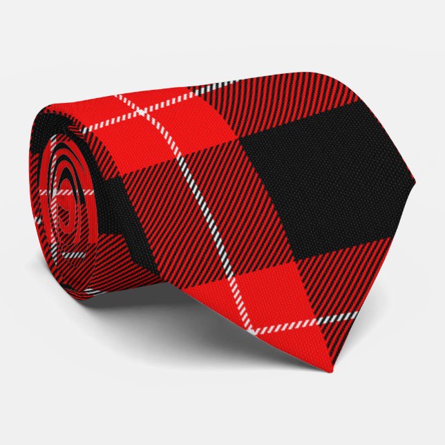 Cunningham Tartan Red Black Plaid Tie (Rolled)