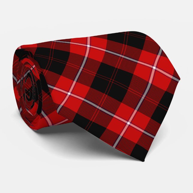 Cunningham Tartan Red Black Plaid Tie (Rolled)