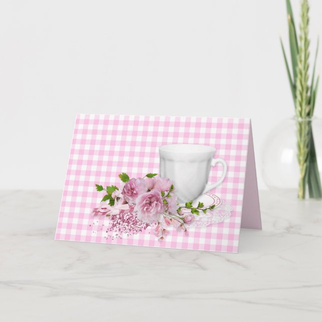 cup and saucer with pink peony card (Front)