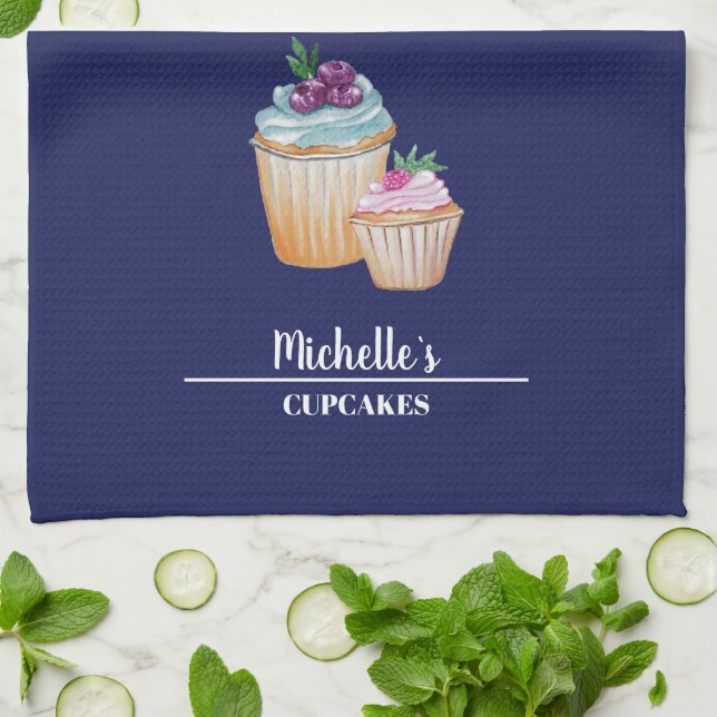 Cup Cakes And Fruits Watercolor Tea Towel (Folded)