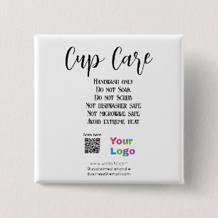 Cup care instructions add business name logo detai 15 cm square badge