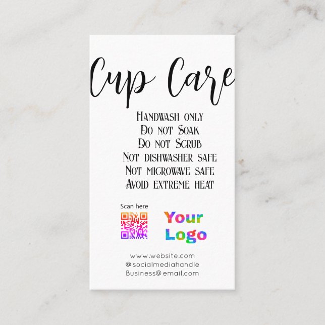Cup care instructions add business name logo detai business card (Front)