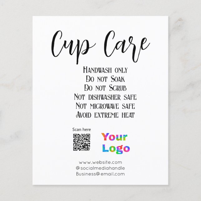 Cup care instructions add business name logo detai flyer (Front)