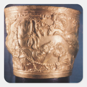 Cup, depicting the capture of a wild bull square sticker