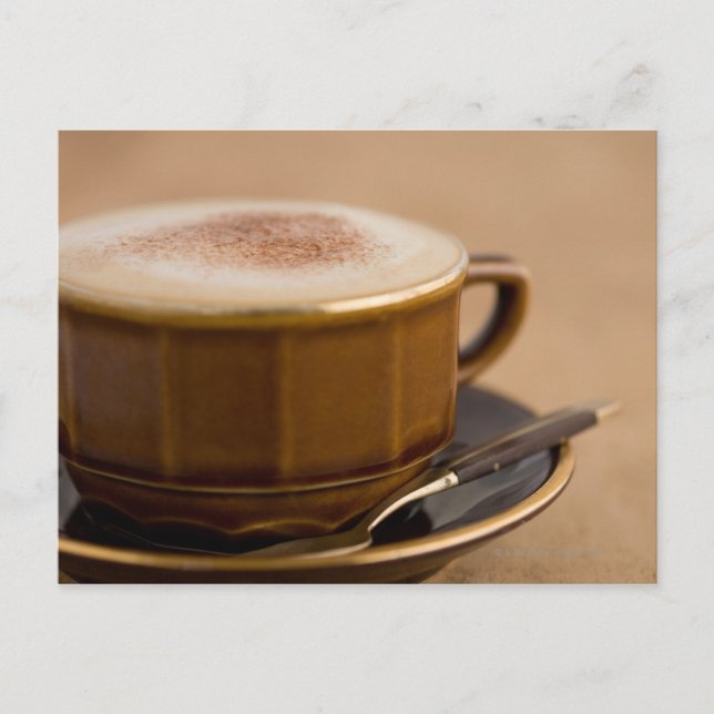 Cup of cappuccino with cocoa powder postcard (Front)
