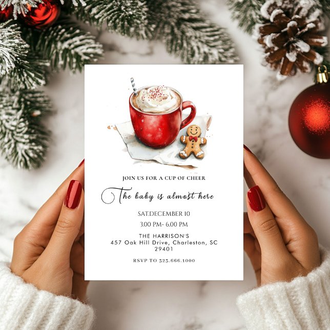 Cup of Cheer hot Chcolate Christmas baby shower Invitation (Creator Uploaded)
