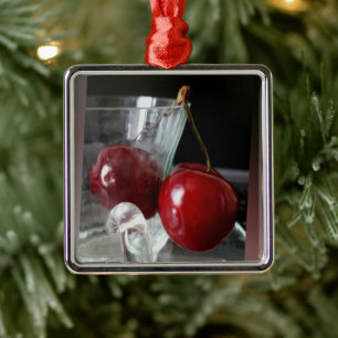 Cup of cherries metal tree decoration