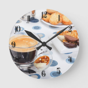 Cup of coffee and a cookie round clock