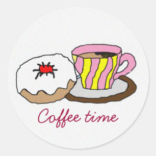 Cup of Coffee and Doughnut illustration Classic Round Sticker