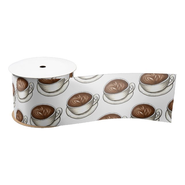 Cup of Coffee Latte Cappuccino Flat White Brunch Satin Ribbon (Spool)