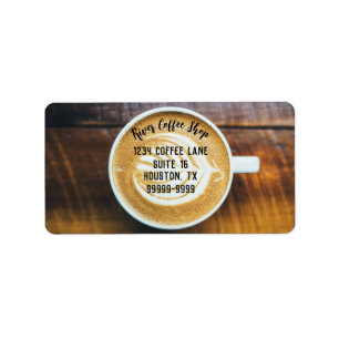 Cup of Coffee Latte Leaf-Shape Foam on Wood Name Label