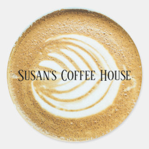 Cup of Coffee Latte with Leaf-Shape Foam Classic Round Sticker