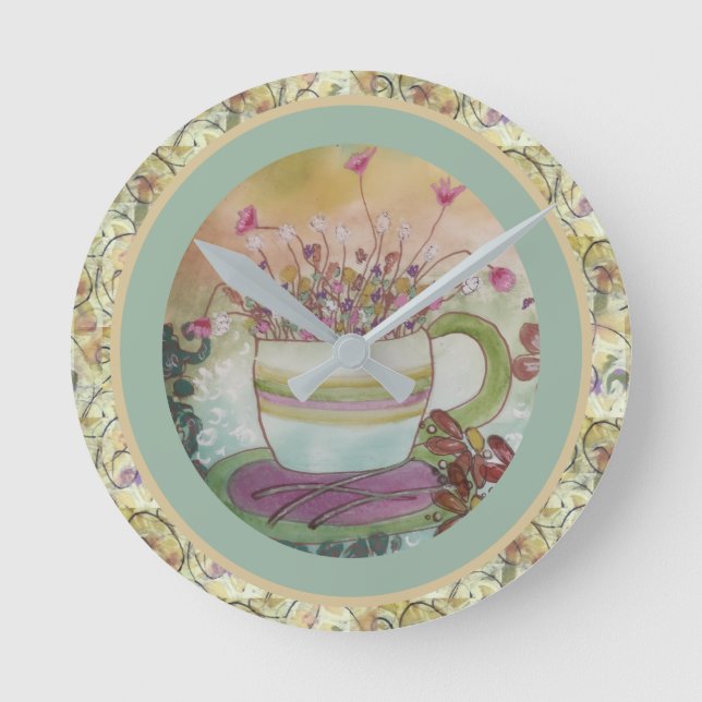 Cup of Flowers-2  Round Clock (Front)