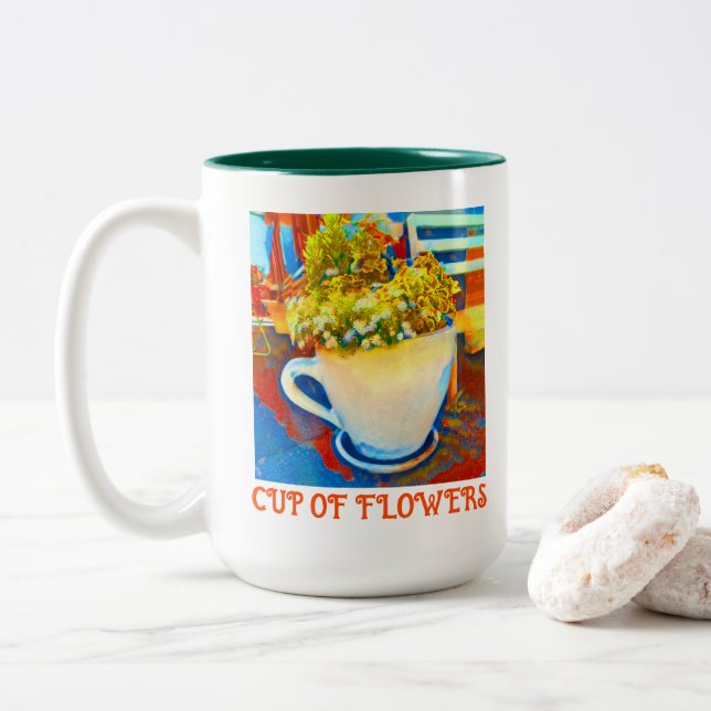 Cup Of Flowers Coffee Mug Planter (With Donut)