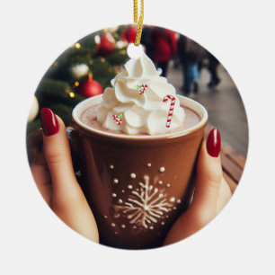 Cup of Holiday Cocoa With Whip Ceramic Tree Decoration