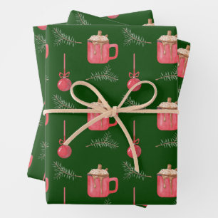 Cup of Hot Chocolate and Christmas Ornaments  Wrapping Paper Sheet