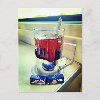Cup of Hot Tea Train Ukraine Postcard