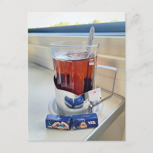 Cup of Hot Tea Train Ukraine Postcard (Front)