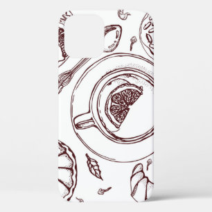 Cup of tea,  a pastry,  croissant,  vintage,  hand iPhone 12 case
