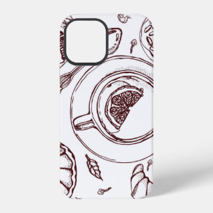 Cup of tea,  a pastry,  croissant,  vintage,  hand iPhone 12 case