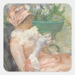 Cup of Tea by Mary Cassatt, Vintage Impressionism Square Sticker