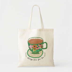 Cup of Tea Floral Quote Vintage Tote Bag