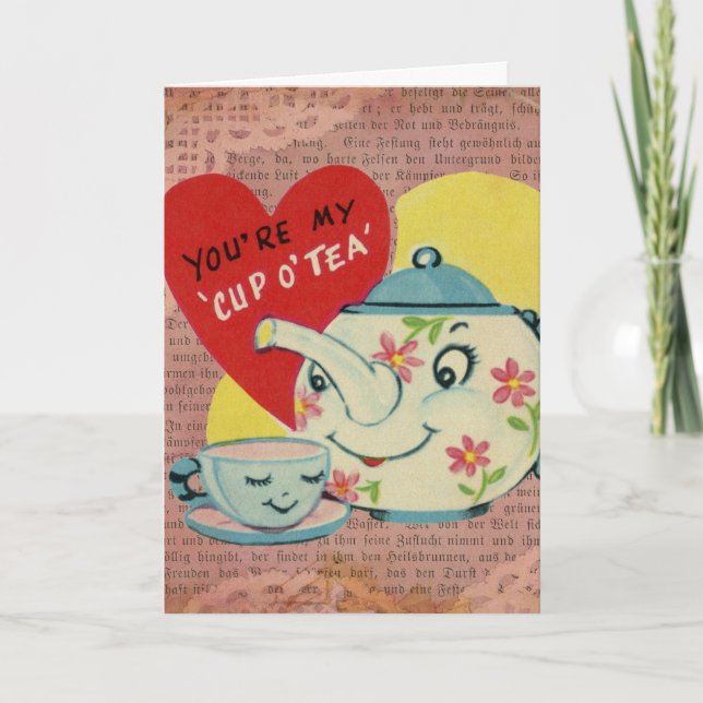 Cup of Tea Vintage Valentine Holiday Card (Front)