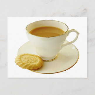 Cup of tea with cookie postcard