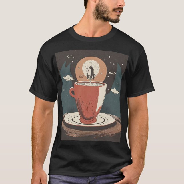 Cup Of Tea With Rocket Space T-Shirt (Front)