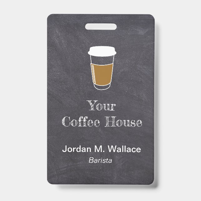 Cup on Chalkboard Coffee Shop Business Employee  ID Badge (Front)