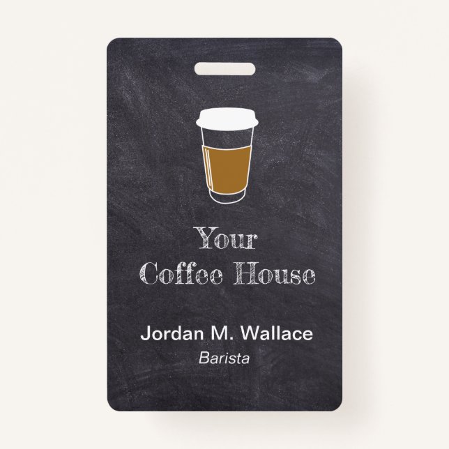 Cup on Chalkboard Coffee Shop Business Employee  ID Badge (Front)