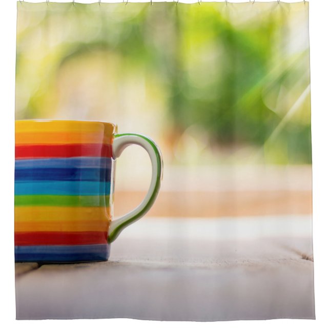Cup top view coffee table vintage shower curtain (Front)
