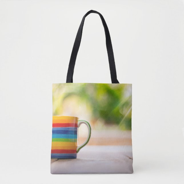 Cup top view coffee table vintage tote bag (Front)