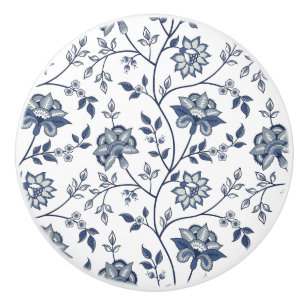 Cupboard / Doors Ceramic Knobs - Blue Grey Floral
