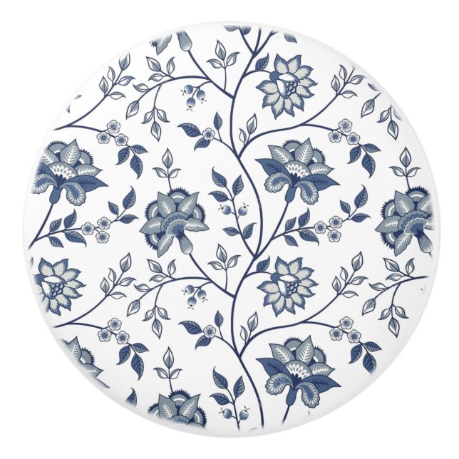 Cupboard / Doors Ceramic Knobs - Blue Grey Floral (Front)