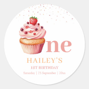 Cupcake 1st Birthday Invitation Sweet Treats Party Classic Round Sticker