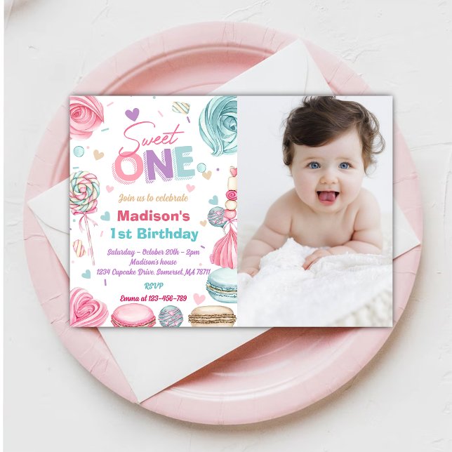 Cupcake 1st Birthday Party One Sweet Candy Invitation (Creator Uploaded)