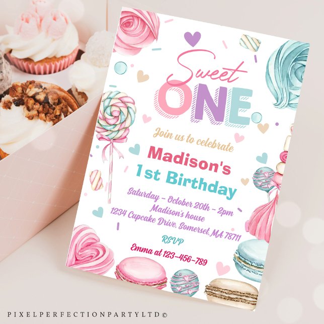 Cupcake 1st Birthday Party Two Sweet Candy Invitation (Creator Uploaded)