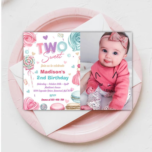 Cupcake 2nd Birthday Party Two Sweet Candy Invitation (Creator Uploaded)
