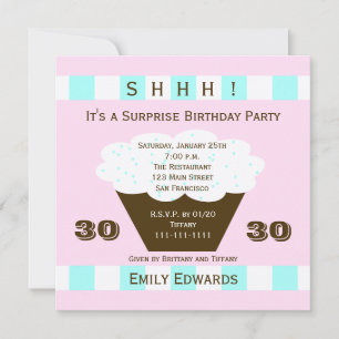 Cupcake 30th Surprise Birthday Party Invitation