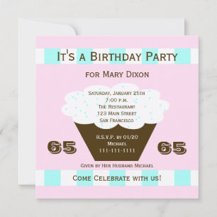 Cupcake 65th Birthday Party Invitation 65 Cupcake