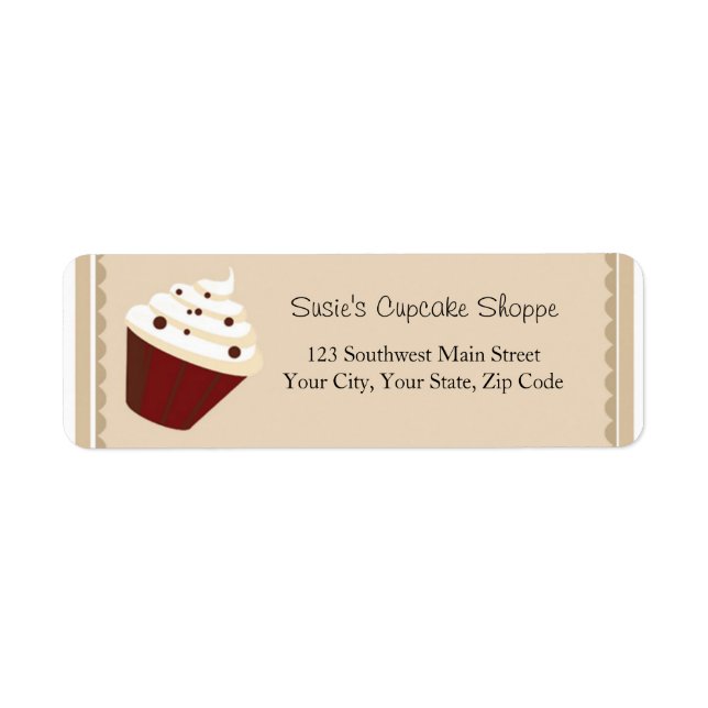Cupcake Address Labels, Soft Mocha Stripes (Front)