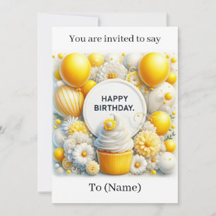 cupcake and balloon birthday invitation card