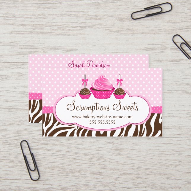 Cupcake and Cake Pops Bakery Business Card (Front/Back In Situ)