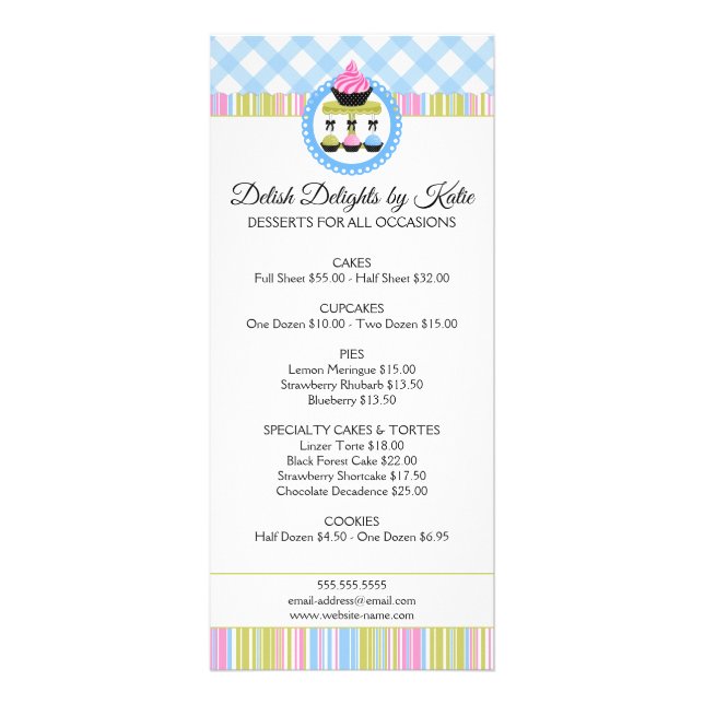 Cupcake and Cake Pops Bakery Promotional Rack Card (Front)