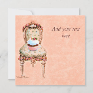Cupcake and Chair vintage Style Invitation Card