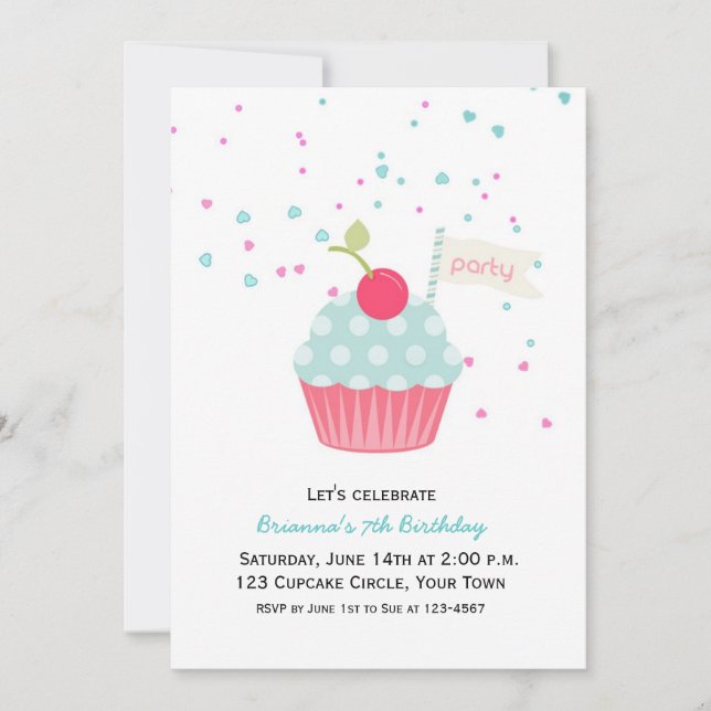 Cupcake and Confetti Birthday Invitation (Front)