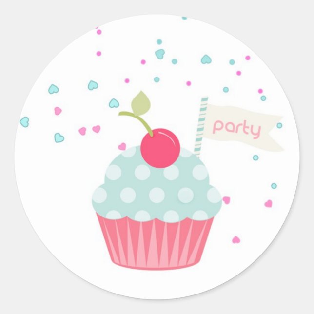 Cupcake and Confetti Classic Round Sticker (Front)